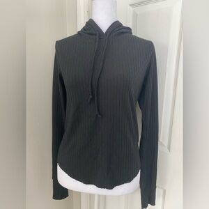 NIA Black Womens Ribbed Hoodie Size XS